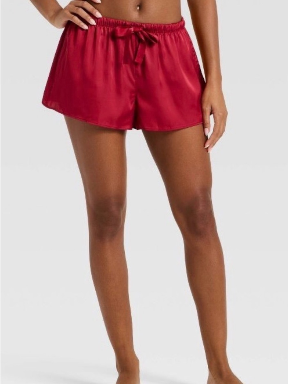 Auden Red Satin-Feel Sleep Shorts with Drawstring